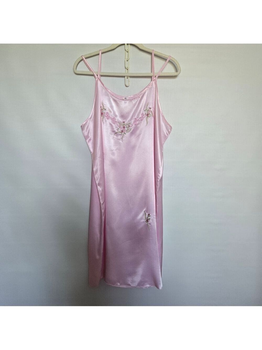 ROBE & CAMISOLE PAJAMA SET 100% SILK WOMEN PINK EMBROIDERED FLORAL DESIGN XXL - Picture 3 of 14